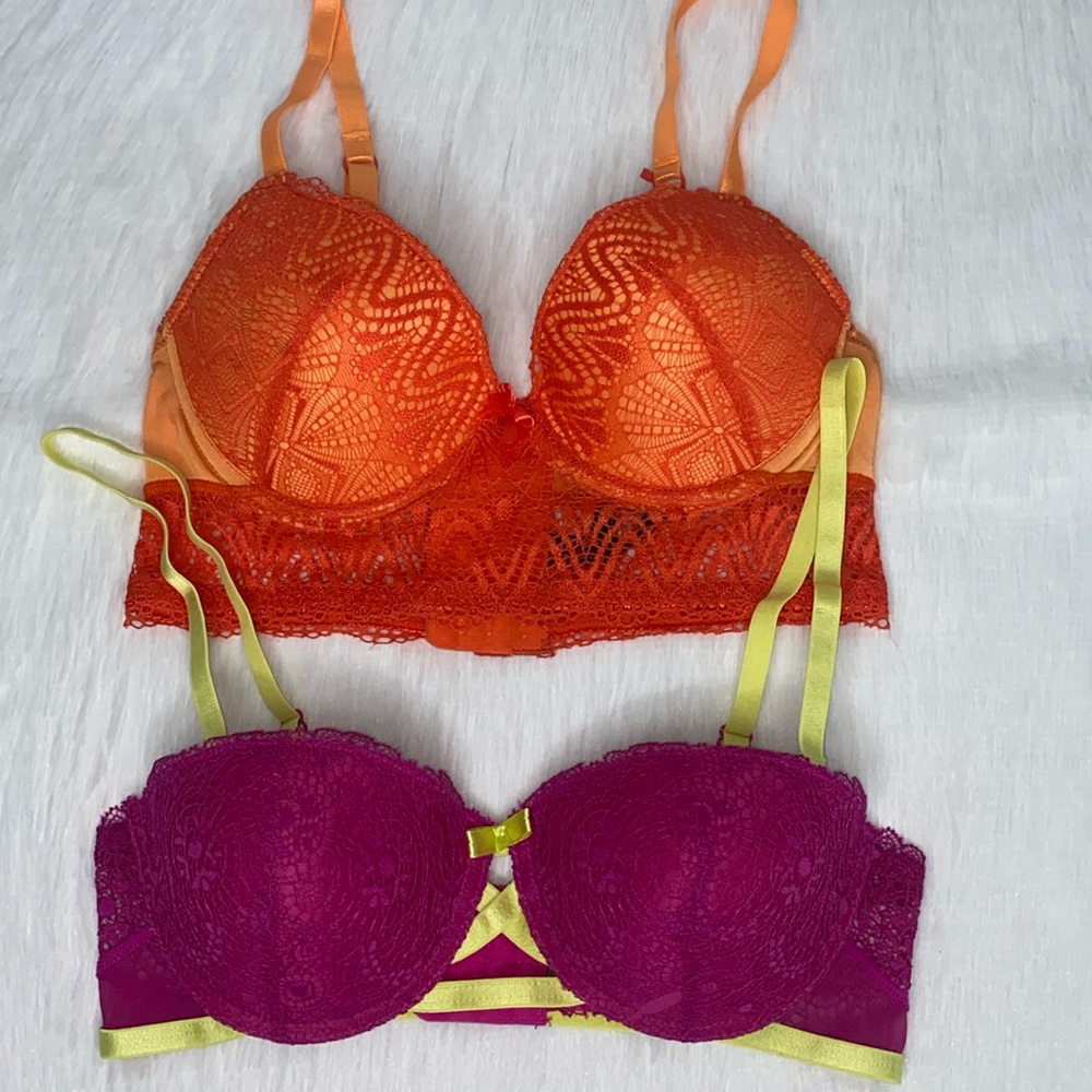 Lace Bralette Set in Orange and Purple